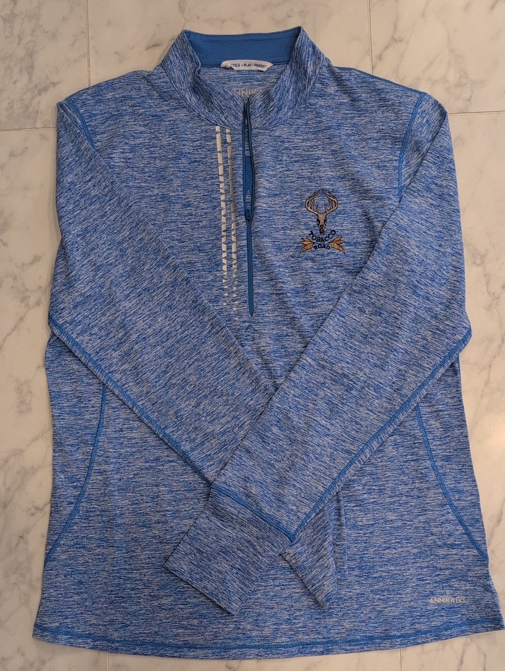 Heather Blue Half-Zip Performance Pullover, Annika, size S